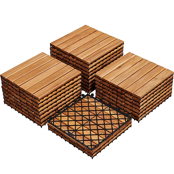 Acacia Wood Interlocking Deck Tiles Waterproof Flooring Tiles