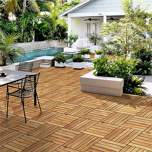 Acacia Wood Interlocking Deck Tiles Waterproof Flooring Tiles - Image 5