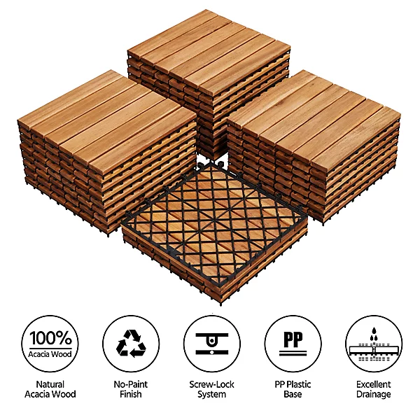Acacia Wood Interlocking Deck Tiles Waterproof Flooring Tiles - Image 3