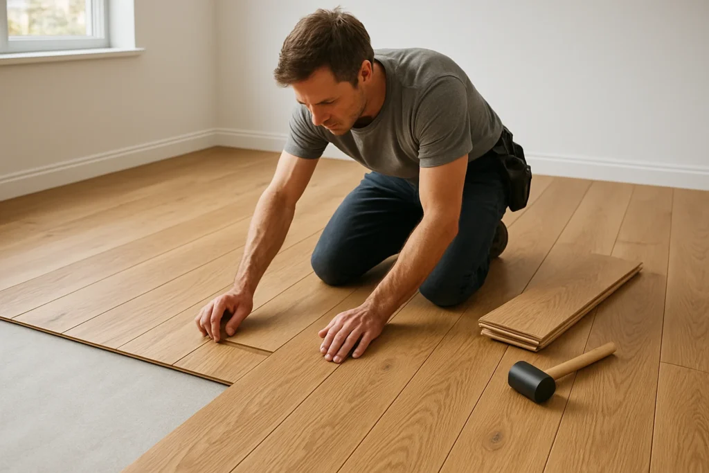 Flooring installation with engineered oak planks