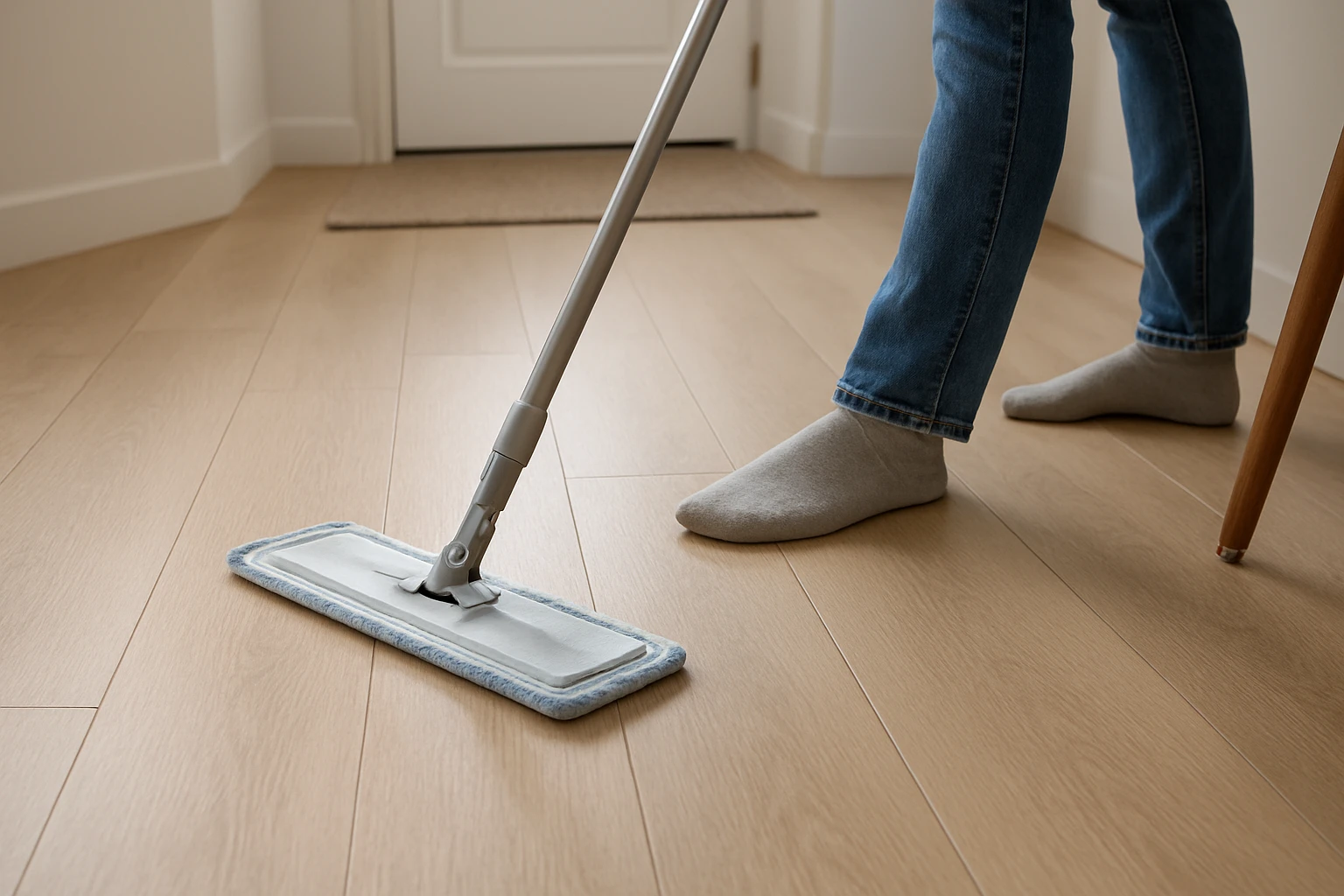 LVP flooring cleaned with a damp microfibre mop