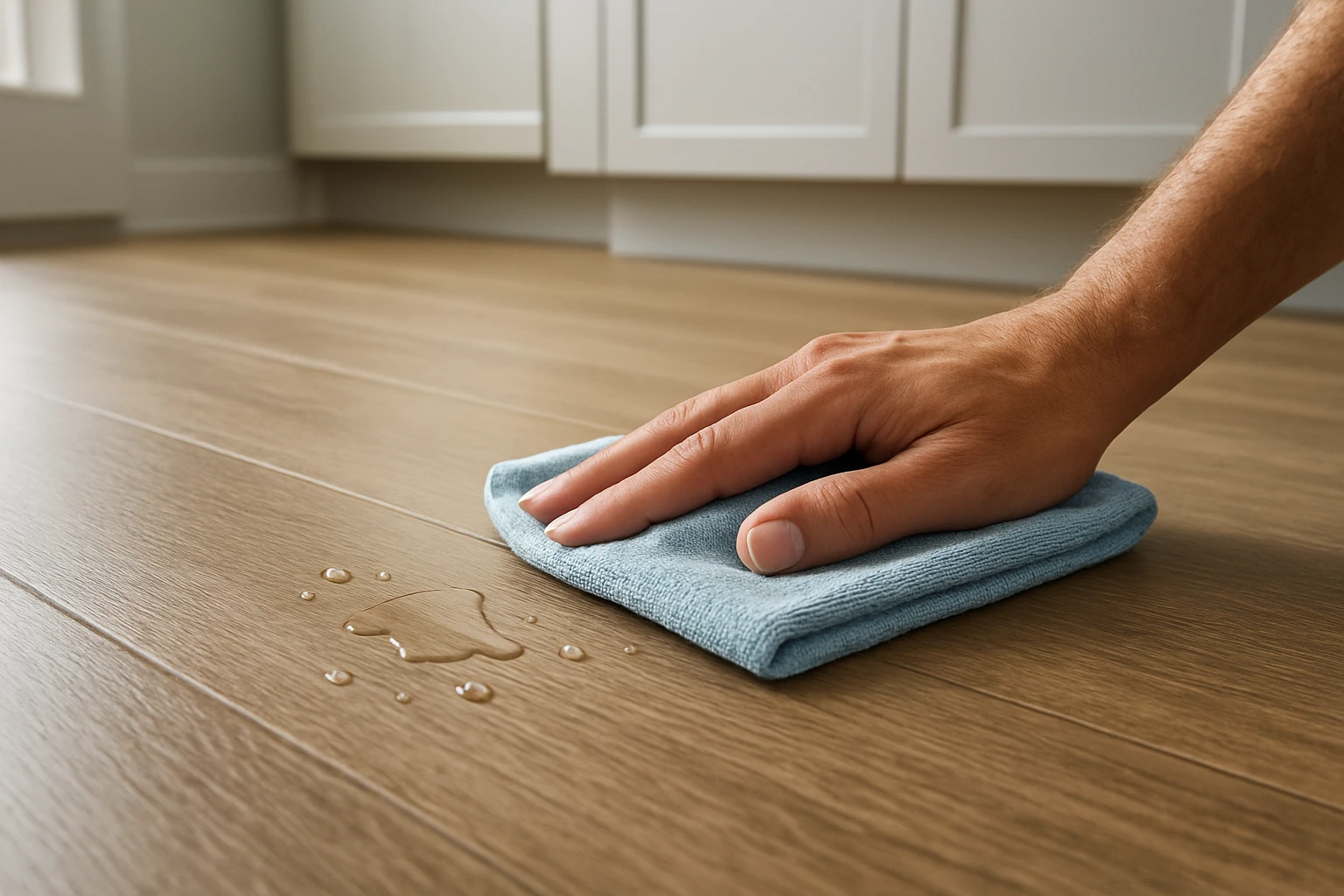 LVP flooring, wiping up a water spill
