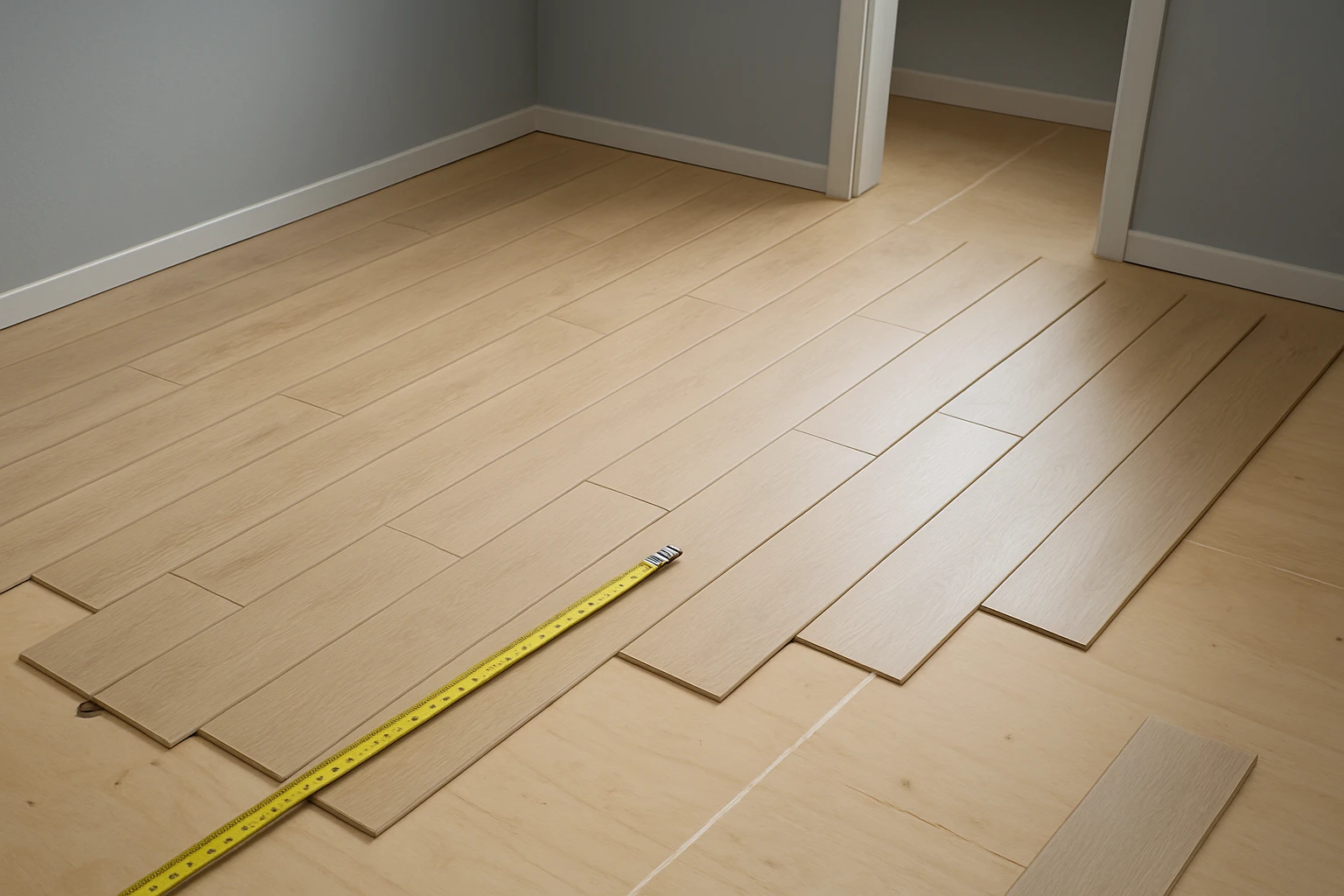 Vinyl plank flooring layout before cutting edge rows